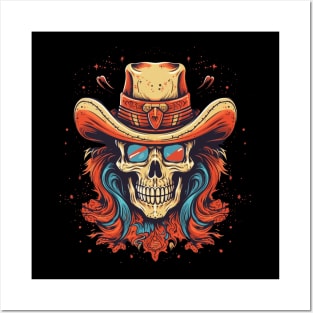 Cowboy Rockstar 80s Skull Posters and Art